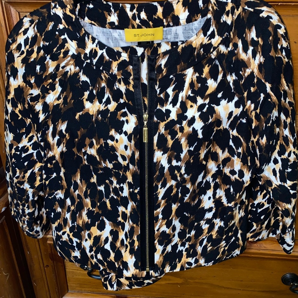 St. John Women's Black, Brown, and White Bomber Jacket